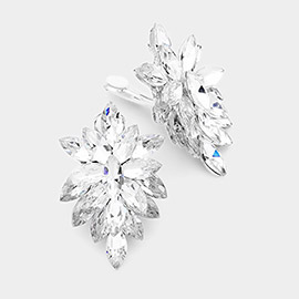 Oval Crystal Cluster Clip on Evening Earrings