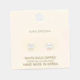 White Gold Dipped 4mm Cubic Zirconia Square Stud Earrings