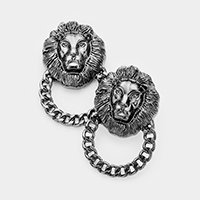 Lion Accented Chain Knocker Earrings