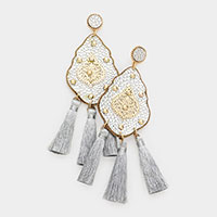 Studded Leather Petal Triple Tassel Earrings