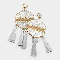 Studded Leather Triple Tassel Earrings