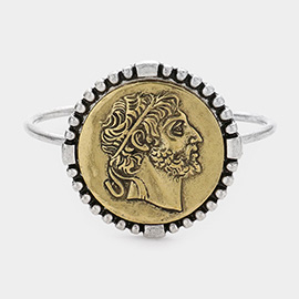 Two Tone Coin Metal Disc Cuff Bracelet