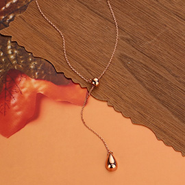 Gold Dipped Drop Metal Teardrop Pendant Y Necklace