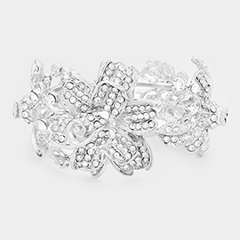 Crystal Pave Triple Flower Hinged Evening Bracelet