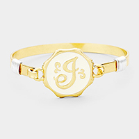 'J' Acrylic Monogram Metal Disc Hook Bracelet