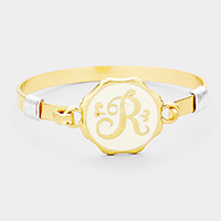 'R' Acrylic Monogram Metal Disc Hook Bracelet