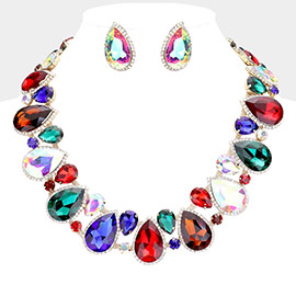 Crystal Rhinestone Trim Teardrop  Collar Evening Necklace