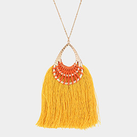 Fan Tassel Hammered Teardrop Pendant Long Necklace