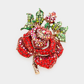 Mini Crystal Pave Rose Pin Brooch