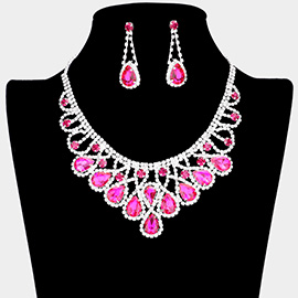 Crystal Teardrop Rhinestone Pave Evening Necklace