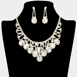 Crystal Teardrop Draped Evening Necklace