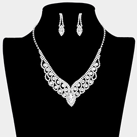 Oval Crystal Rhinestone Pave V Collar Necklace