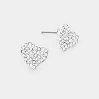 Crystal Rhinestone Paved Heart Stud Earrings