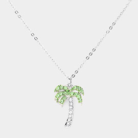 Crystal Paved Palm Tree Pendant Necklace