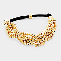 6Row Strand Braided Metal Bead Suede Stretchable Bracelet