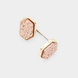 Hexagonal Druzy Stud Earrings