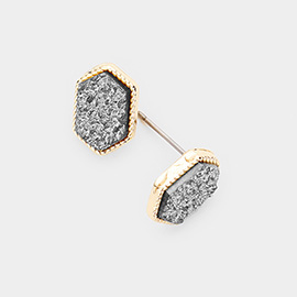 Hexagonal Druzy Stud Earrings