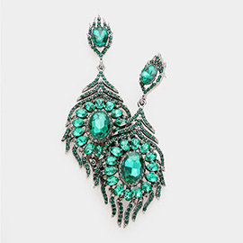 Oval Crystal Rhinestone Flame Evening Earrings