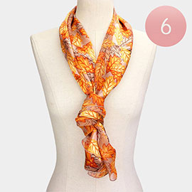 6PCS - Silk Feel Striped Leaf Print Scarf