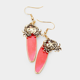 Crab Charm Surfboard Dangle Earrings