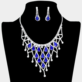 Crystal Teardrop Rhinestone Pave Net Collar Necklace