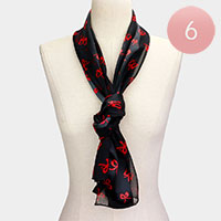 6PCS - Silk Feel Satin Striped Bow Print scarf