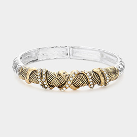 Crystal Embellished Embossed Metal Stretch Bracelet