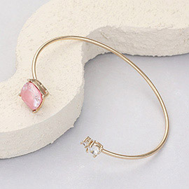 Square Cushion CZ Stone Tip Cuff Bracelet