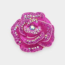 Crystal Rhinestone Pave Rose Brooch