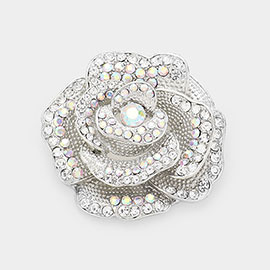 Crystal Rhinestone Pave Rose Brooch