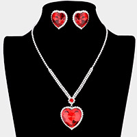 Rhinestone Pave Crystal Heart Pendant Necklace