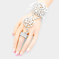 Pearl Crystal Rhinestone Stretch Hand Chain Bracelet