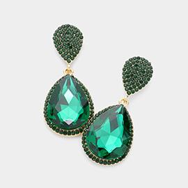 Glass Crystal Teardrop Rhinestone Trim Evening Earrings