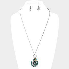 Metal Mermaid Round Pendant Whale Tail Charm Necklace