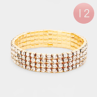 12PCS - 4Rows Rhinestone Tennis Stretch Bracelets