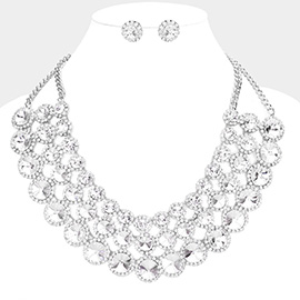 Crystal Pave Trim Round Evening Necklace