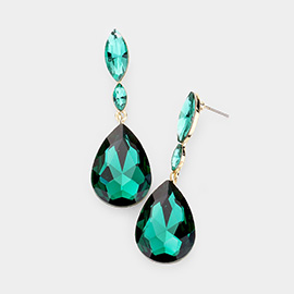 Double Marquise Stone Teardrop Link Dangle Evening Earrings