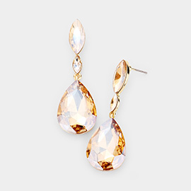 Double Marquise Stone Teardrop Link Dangle Evening Earrings