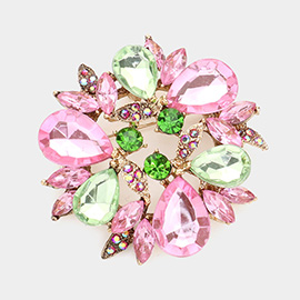 Glass Crystal Teardrop Wreath Pin Brooch