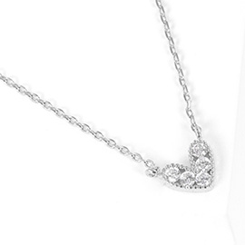 White Gold Dipped CZ Heart Pendant Necklace