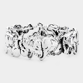 Elephant Embossed Metal Stretch Bracelet