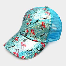 Mermaid Pattern Mesh Back Baseball Cap