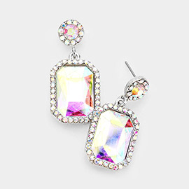 Rhinestone Rectangle Stone Evening Earrings