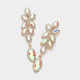 Rhinestone Trim Marquise Stone Cluster Vine Evening Earrings