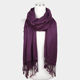 Solid Crinkle Tassel Scarf