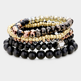 5PCS - Multi Strand Wood Beaded Stretch Bracelets