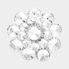 Round Crystal Flower Pin Brooch