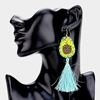 Beaded Avocado Tassel Earrings