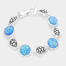 Sea Glass Embossed Turtle Metal Magnetic Link Bracelet