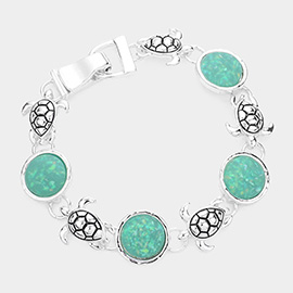 Sea Glass Embossed Turtle Metal Magnetic Link Bracelet